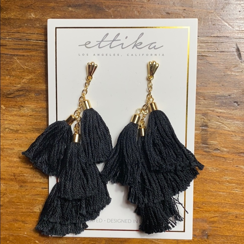 Ettika Daydreamer Tassel Earrings - Black and Gold